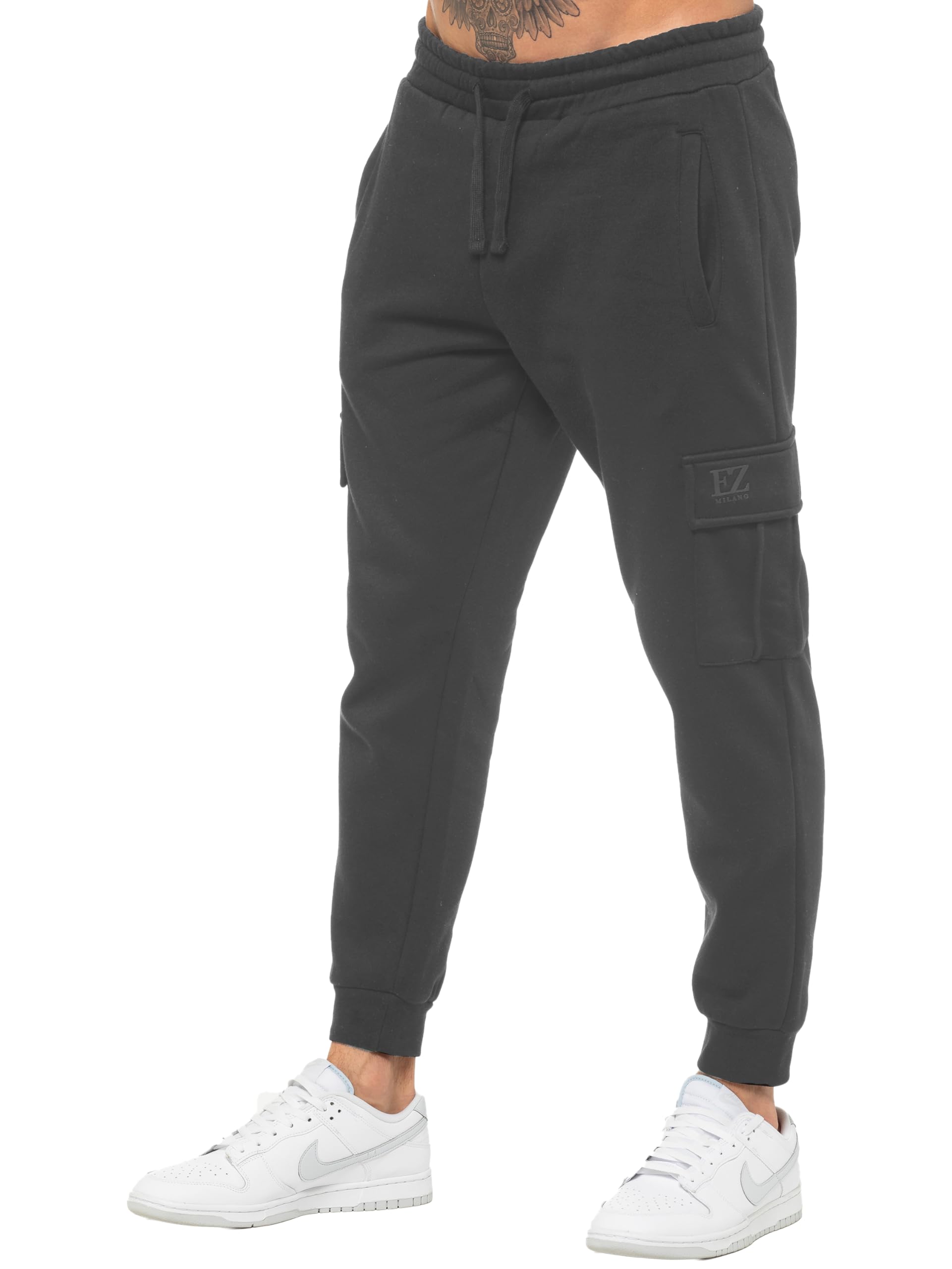 989Zé Enzo Men's Dark Grey Cargo Jogging Trousers Sweatpants Casual Gym Regular Fit Joggers Bottoms (Uk, Alpha, Xl, Regular, Regular, )
