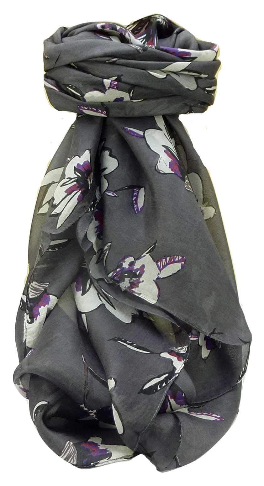 Pashmina & Silk Mulberry Silk Contemporary Square Scarf Roha Charcoal
