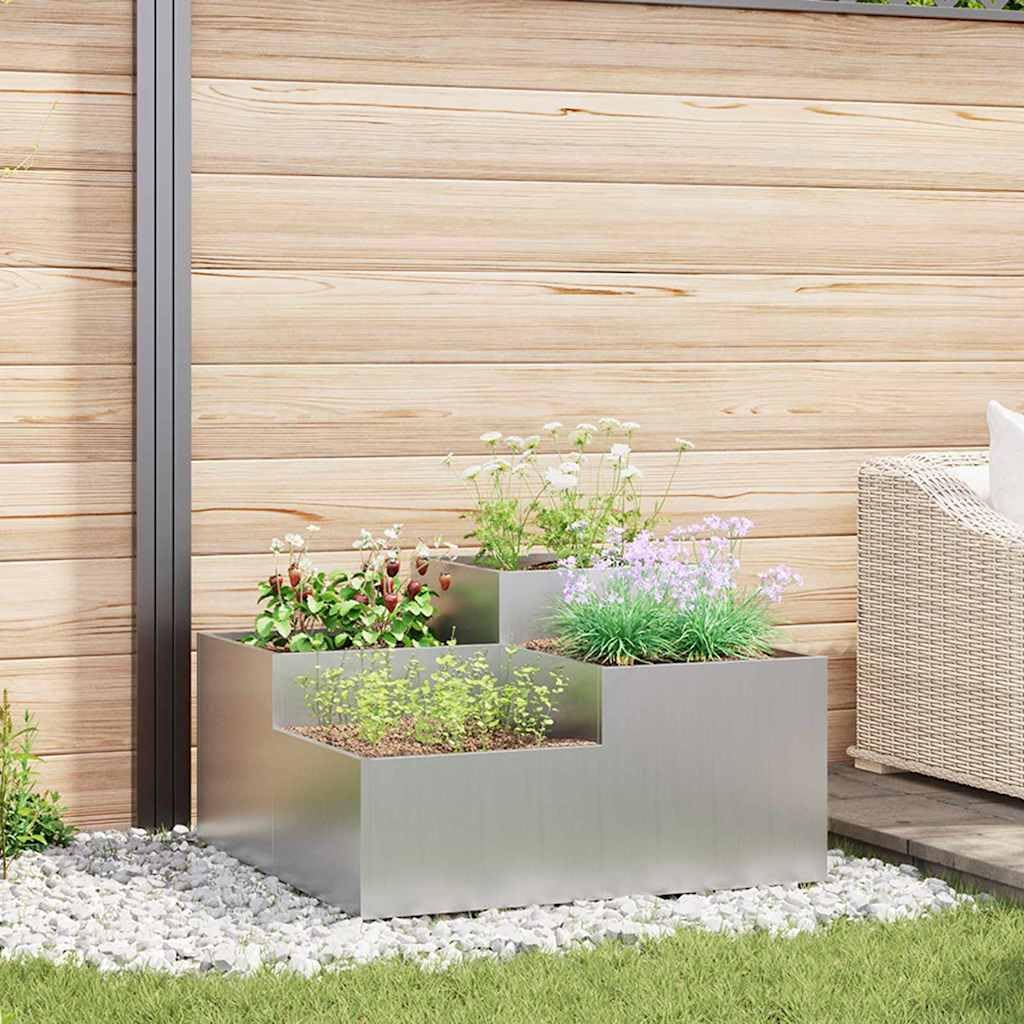 Pflanzkübel Silber 80 x 80 x 48 cm aus verzinktem Stahl, Moderne Form, robuster Blumentopf groß für Garten, Terrasse und Balkon