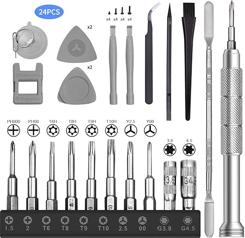 EasyTime Kit de herramientas de reparación compatible con Nintendo, PS4, Xbox one, kit de destornilladores de triwing 24 en 1, T6 T8 T9 T10 Torx
