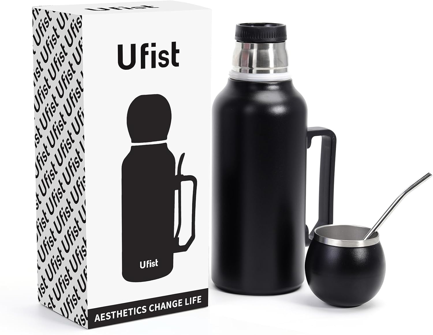 Yerba Mate Vacuum Insulated Bottle - Double Stainless Steel Wall 44oz I 1300ml Thermal Bottle Flask for Camping- A Mate Kit that includes Bombilla and Lid (Mate Cup) (Rose Red)