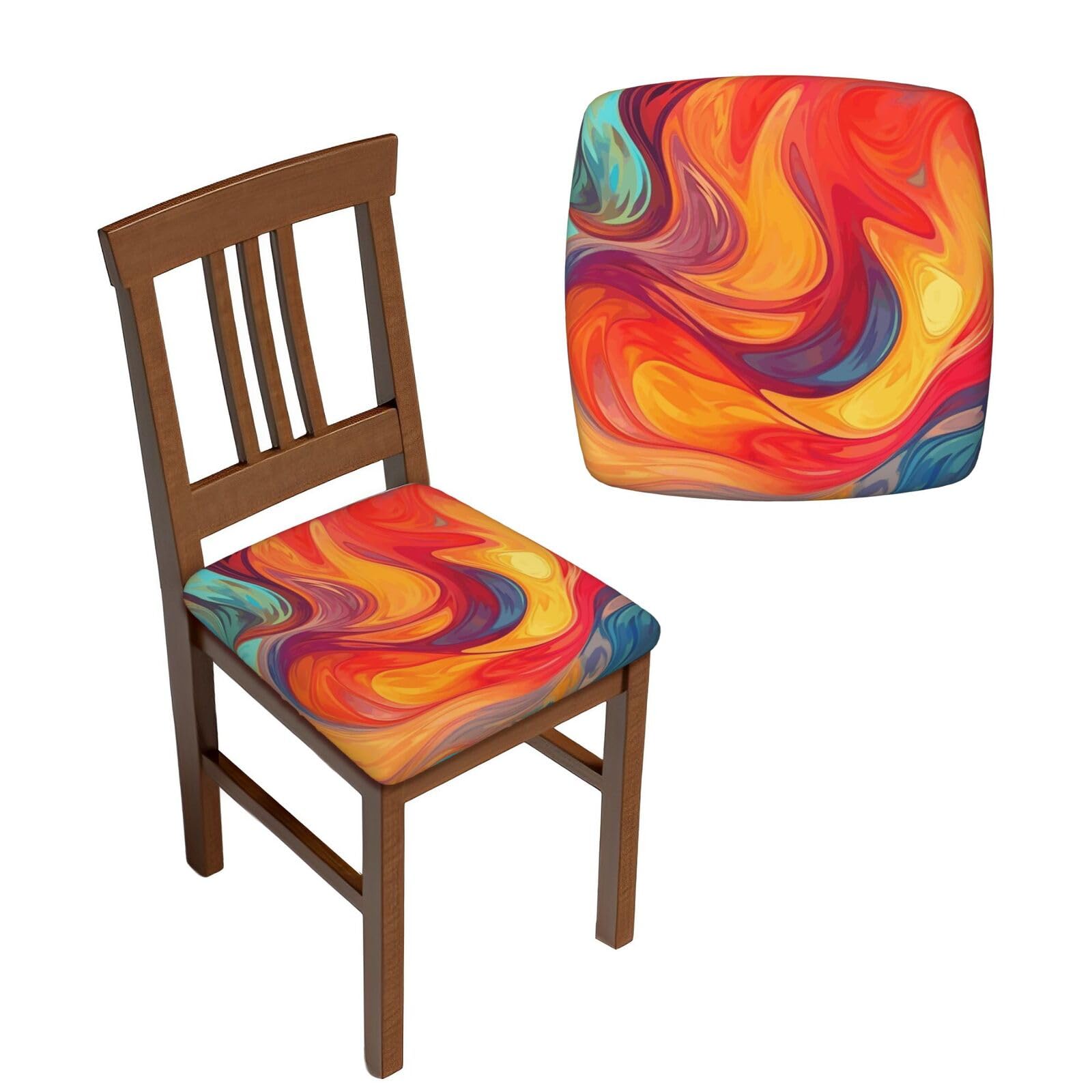 FodPand 6PCS Dining Chair Covers for Dining Room Artistic Effect Colorful Chair Seat Cover Stretch Parsons Chair Slipcover Removable Washable Seat Cushion Slipcovers Cover for Kitchen Office