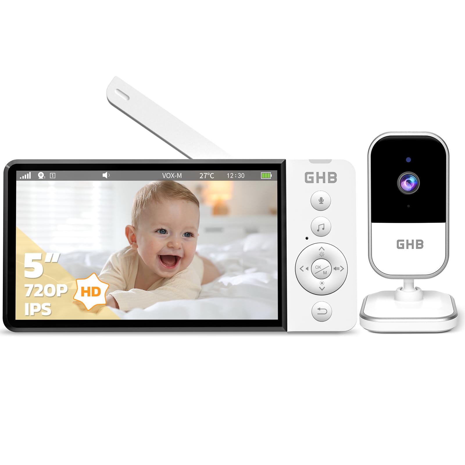 ghb babyphone caméra 5" 720p hd 5000mah