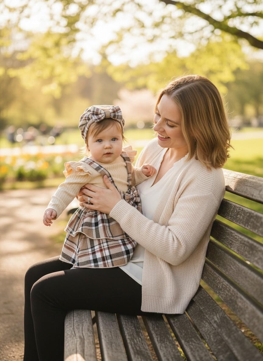 Infant Baby Girl Fall Outfit Ruffle Sleeve Romper Plaid Suspender Skirt Sets Layered Dress with Hat - Image 2