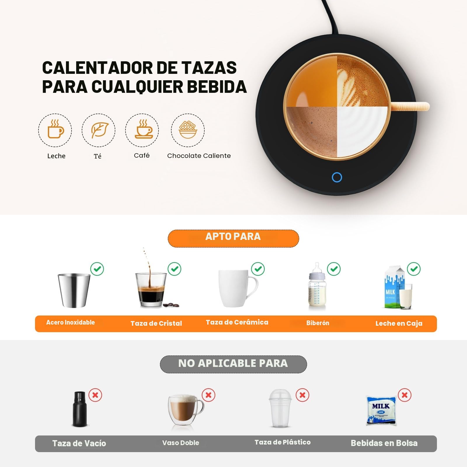 Calentador de Tazas de café, Calentador eléctrico de Velas con Apagado automático, Calentador de Tazas para Escritorio de Oficina, ajustes de Temperatura, Calentador de Tazas eléctrico para Bebidas