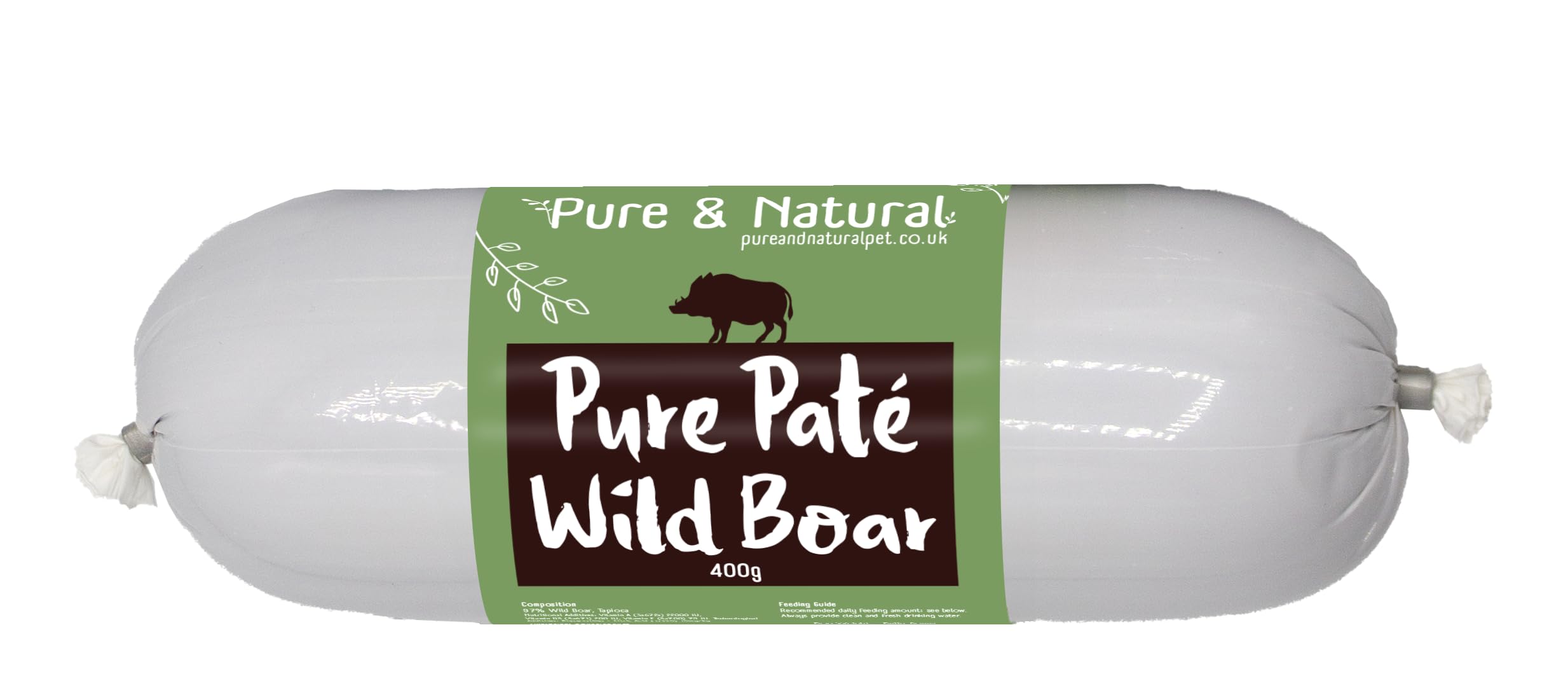 Pure & Natural Wet Dog Food Pate Chub Roll, 97% Wild Boar 400g - High Meat Content, Moist, Grain Free Dog Food for All Breeds