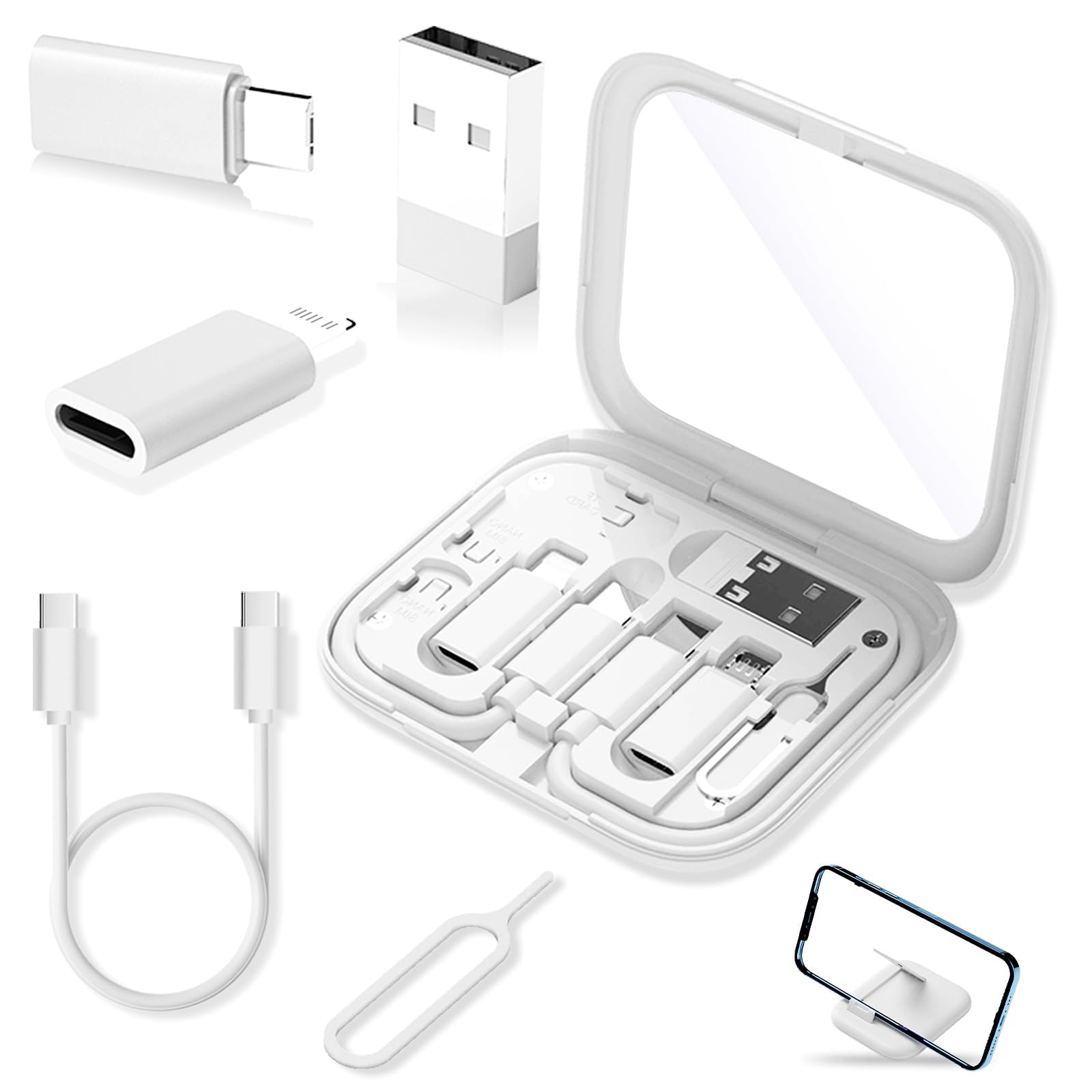 Terrifi Usb Adapter Kit, Usb-C To Adapter, C Lighting Box, Multi-Type Charging Cable Case For Traveling, Otg Adapters Iphone 14/15, Google Pixel (White)
