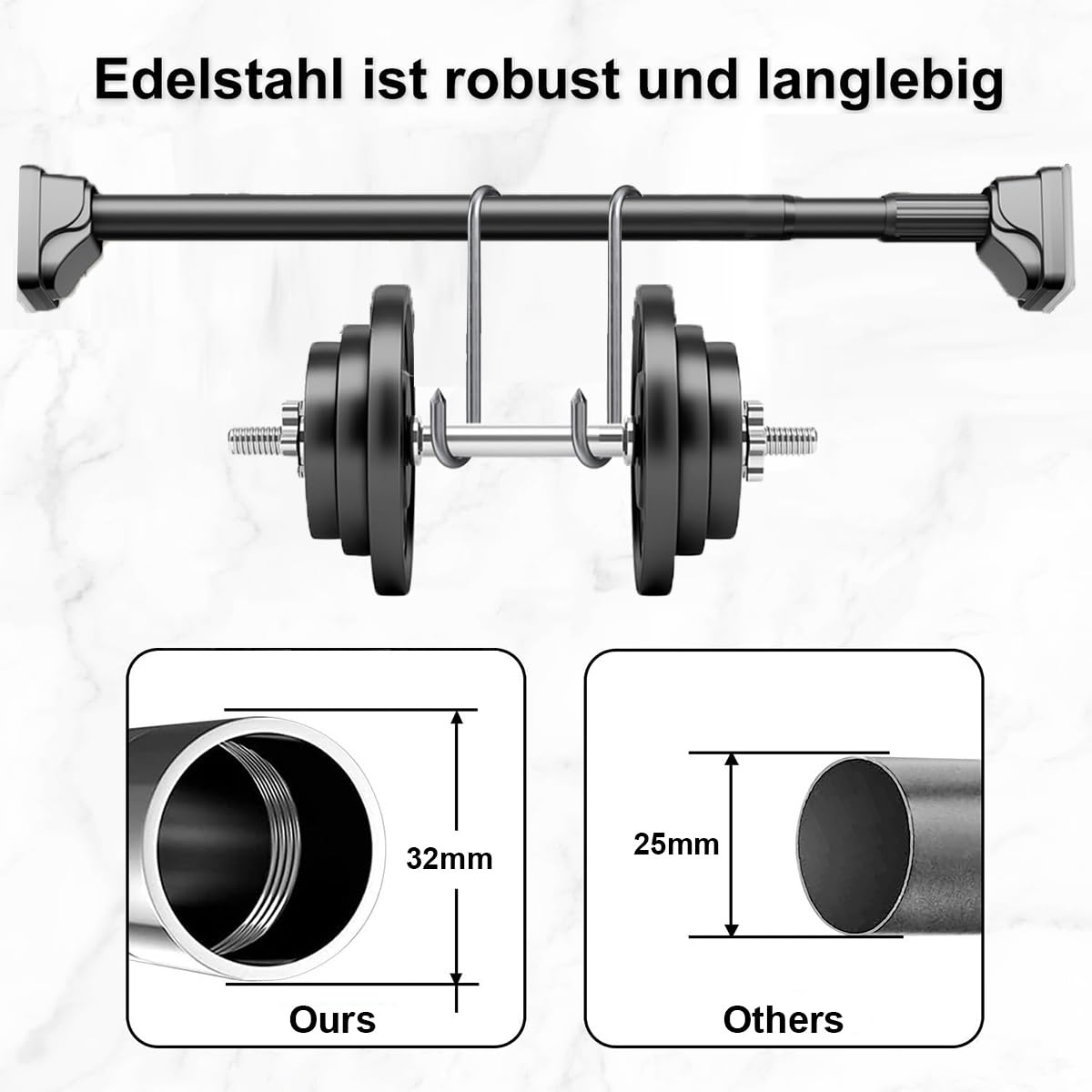Asta estensibile senza trapano regolabile 240-400 cm, teles Ø32 mm per bagno, armadio e giardino, e facile da installare, nero h