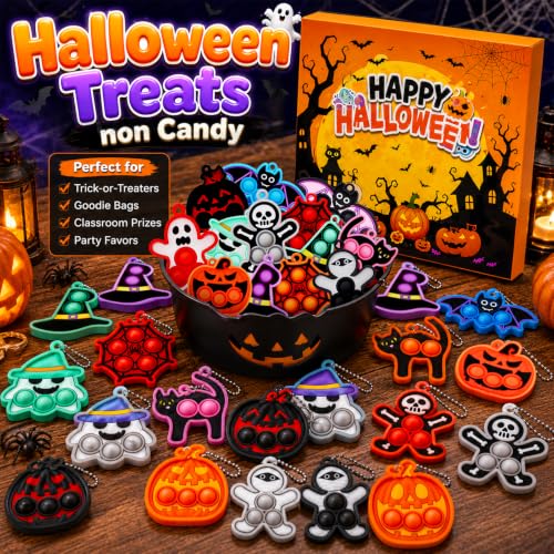 Halloween Party Favors for Kids 24 PCS Halloween Pop Fidget Keychain,Halloween Toys Treats for Kids,Halloween Goodie Bag Stuffers,Halloween Classroom Prizes,Halloween Fidget Toys - image 7