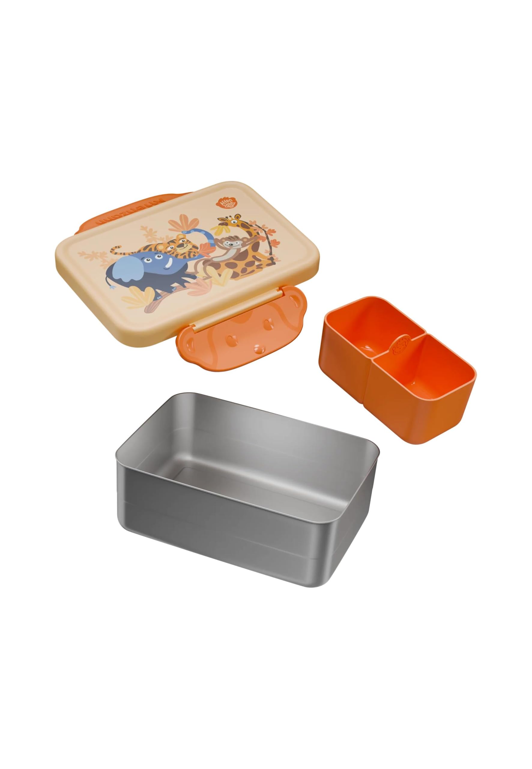 Affenzahn Boîte à pain en acier inoxydable avec compartiment séparé, passe au lave-vaisselle, avec motif coloré Savane ensoleillée - Orange