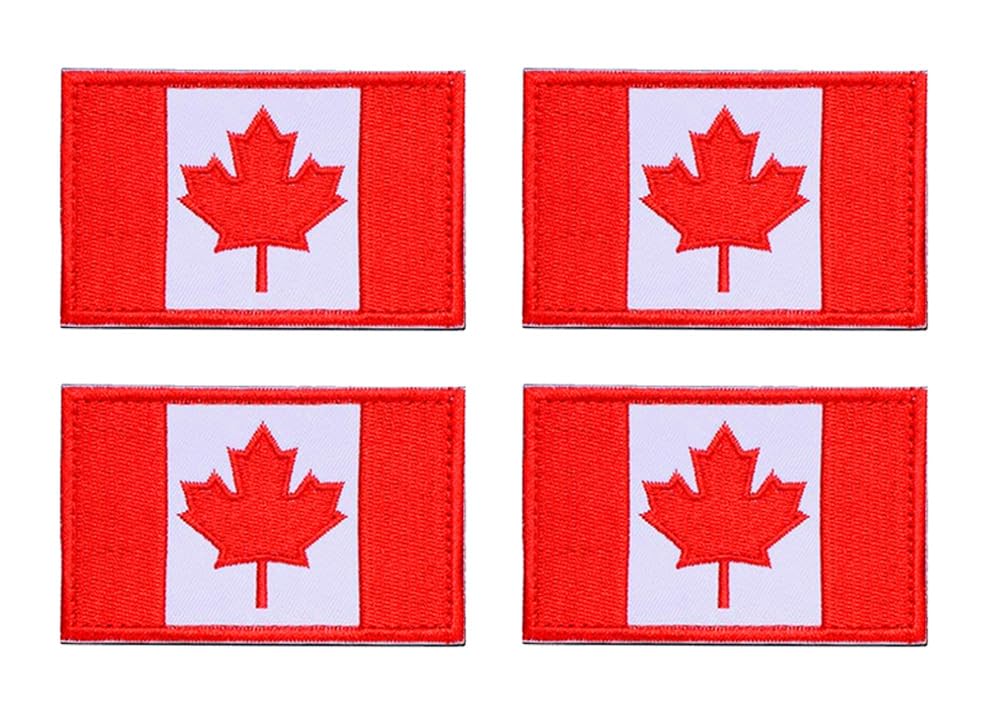 4 PCS Canada Flag Maple Leaf Iron On/Sew On Patch Tactical Embroidered Emblem Applique Badge Patches for Jeans,Hat,Bag,T-Shirt,Jersey,Repair,Craft,Clothing,Backpack,Jacket,Costume