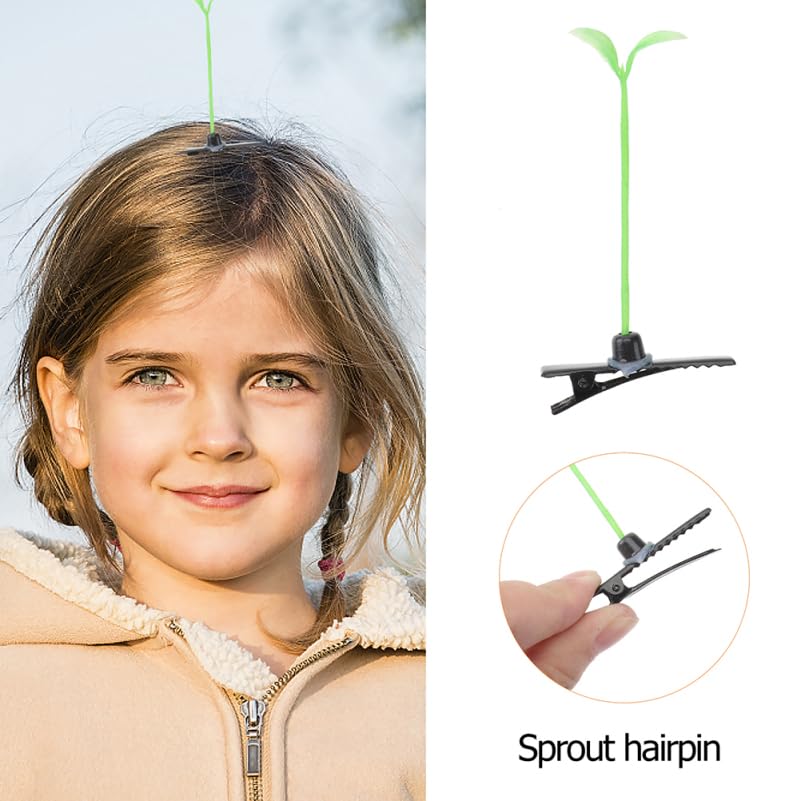 DOITOOL Pinzas de cabello en forma de brote de frijol para niñas, 2 piezas, accesorios para el cabello verde, clips para niñas para decoración DIY, fiestas escolares, uso diario, regalo para hija o amigos miniatura 3