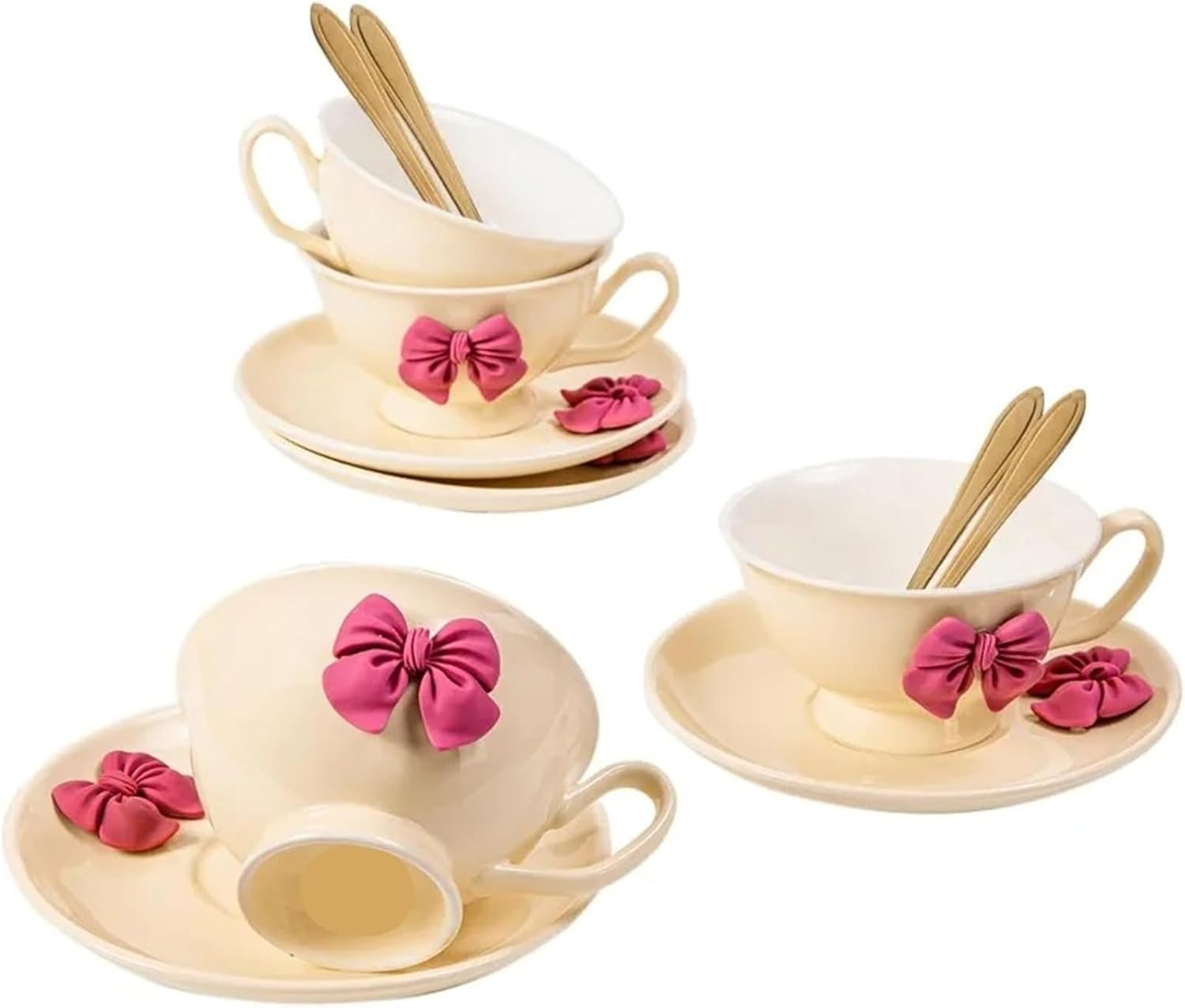 Tea Cups Teacup And Saucer Set, Tea Cups Set Of 4, Coffe Cups, Espresso Coffee Cups, Pink Coffee Mugs, Tea Sets For Tea(Yellow)