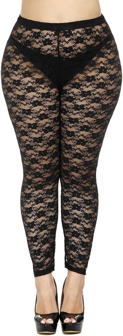Women's Plus Size Stretchy Lace Pattern Capris Leggings Tights
