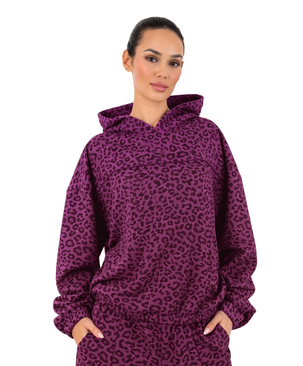 SMILODOX Hoodie Damen Siara, Relaxed Fit Swaeter, Kapuzenpullover mit Leo Print Muster, Verstellbarer Kordelzug, Weiches Sweat-Material, Lässiger Look, Gym Hoodie, Freizeit, Alltag