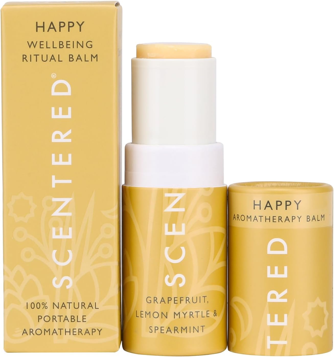 Scentered Aromatherapy Balm Stick - Happy - Mood Boost Roll On Essential Oils Blend for Positive Thinking - Grapefruit, Cedarwood, Lemon Myrtle Essential Oil - Positive Gifts for Women