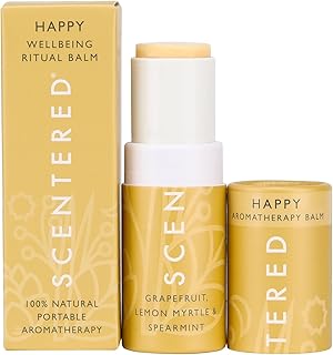 Scentered Aromatherapy Balm Stick - Happy - Mood Boost Roll On Essential Oils Blend for Positive Thinking - Grapefruit, Cedarwood, Lemon Myrtle Essential Oil - Self-Care Stocking Stuffers for Women