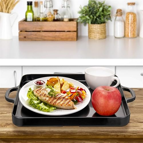 Miniatura 6 de Bandejas cuadradas para servir con asas, color negro melamina de 12.5 x 12.5 pulgadas, a prueba de derrames, juego de 2 bandejas para cocina,