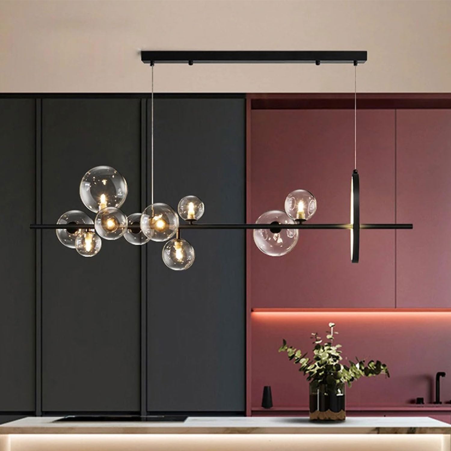 Moderne lampade a sospensione a sfera in vetro, 7/10 luci, lampadario a LED per sala da pranzo, regolabile, nero, industriale, per camera da letto, soggiorno, isola della cucina