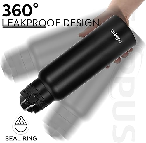 Miniatura 5 de GOPPUS Botella de agua aislada de 40 onzas con popote, botella de agua deportiva de acero inoxidable con 3 tapas (pajilla, boquilla y tapa de asa),