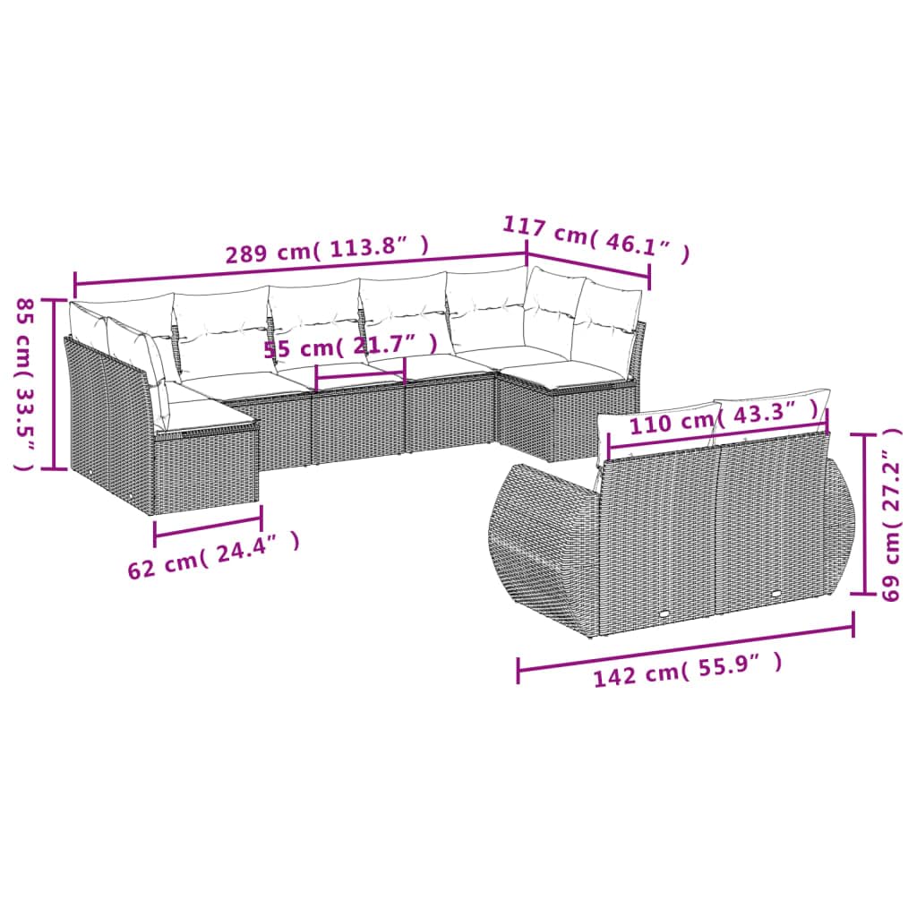Set Giardino Esterno, Divanetti Da Esterno, Set Divano Giardino per Esterno, Set Divano da Giardino 9 pz con Cuscini Beige in Polyrattan #3