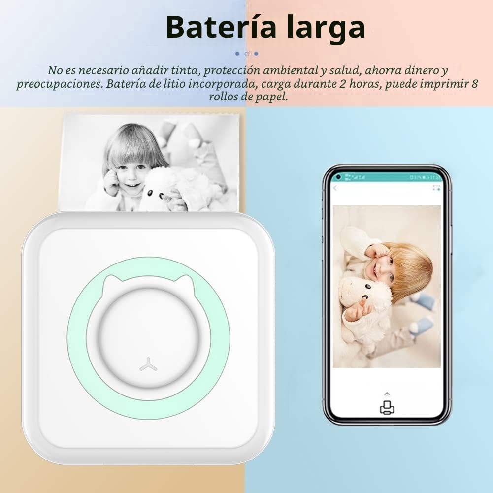 WANGCL Mini impresora de bolsillo portátil, Impresora de fotos sin tinta con 13 rollos de pape, para IOS/Android Smartphone (azul)