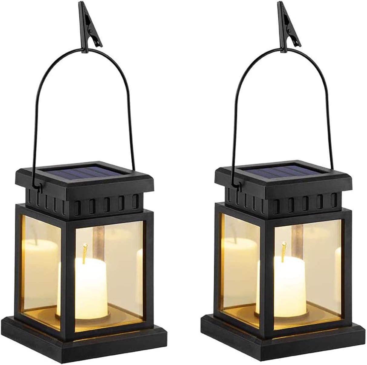 2 Pack Solar Lantern, Seeway Garden Solar Lanterns Outdoor Hanging, Waterproof LED Decorative Plastic Flickering Flameless Candle Mission Lights for Christmas, Table, Outdoor, Party