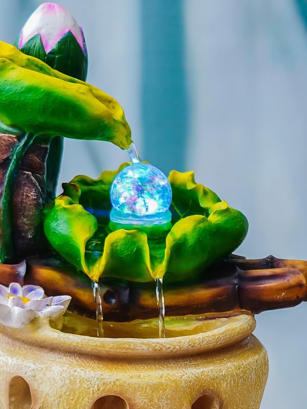 Image of Polyresin Designer Tabletop 4 Steps Indoor Water Fountain for Home Decor with LED Light, Speed Controller Pump & Crystal Ball (Size: 30 x 23 x 57CM |Color: Multi | Weight: 4055 Gram)