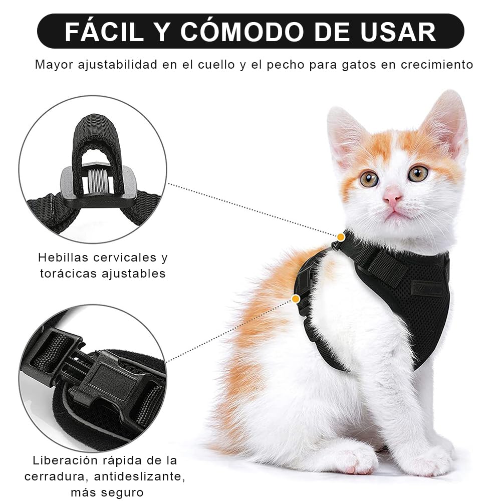 Voarge Harnais pour Chat Réglable avec Laisse de 150 cm - Sécurité pour Chats Adultes, Petits, Moyens et Grands, Chiots - Idéal pour la Marche et les V