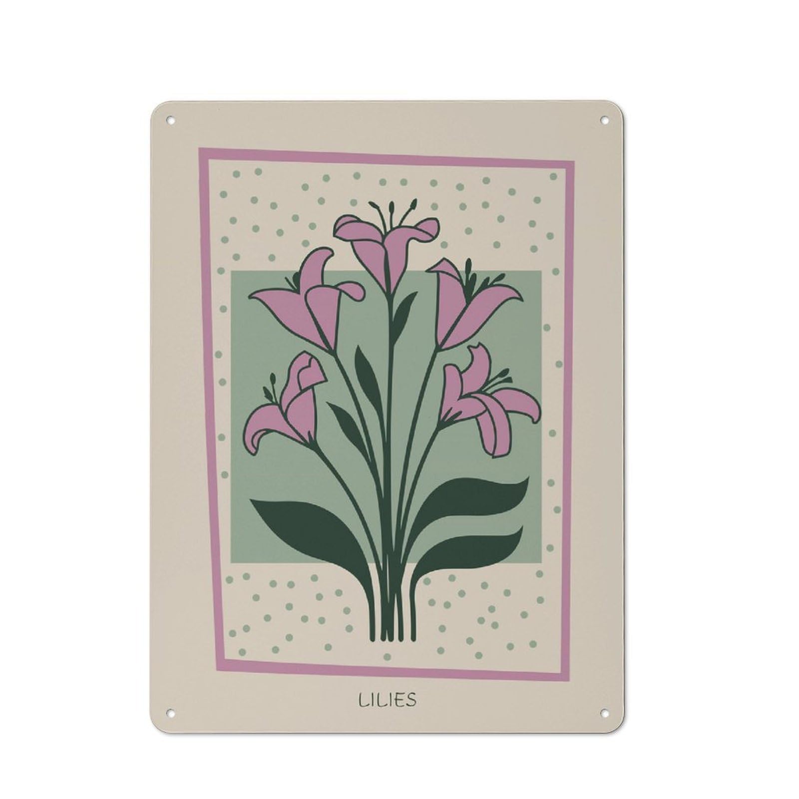 Junmoney Style-9 Retro Metal Sign With Pink Lily Bouquet Mid Century Design 40X30cm, Retro Old Style Wall Plaque For Kitchen, Hallway, Bar Or Small Cafe