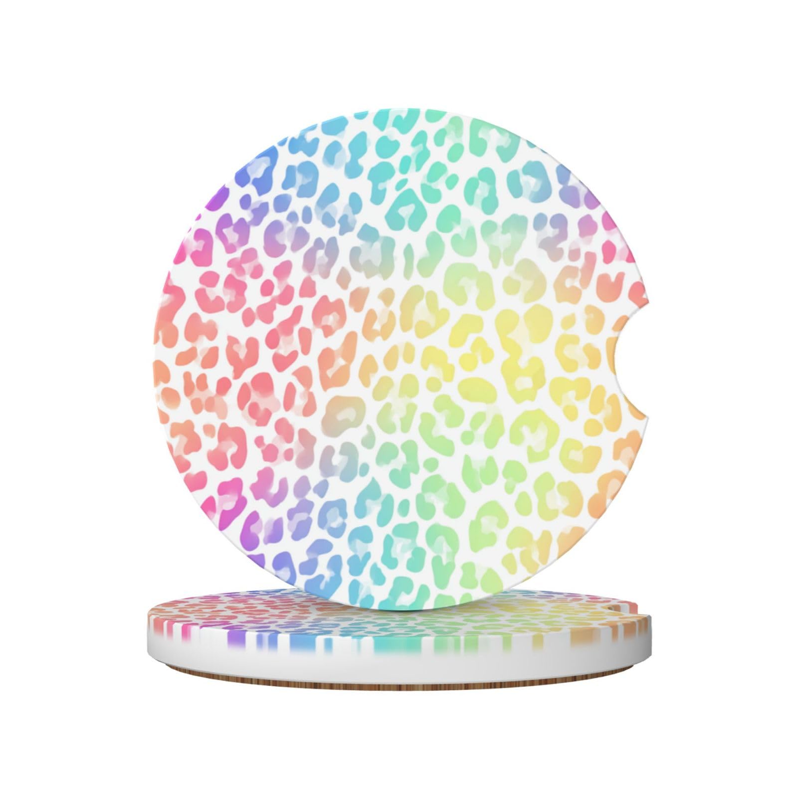 Gradient Rainbow Color Leopard Spots Ceramic Coasters,2pcs
