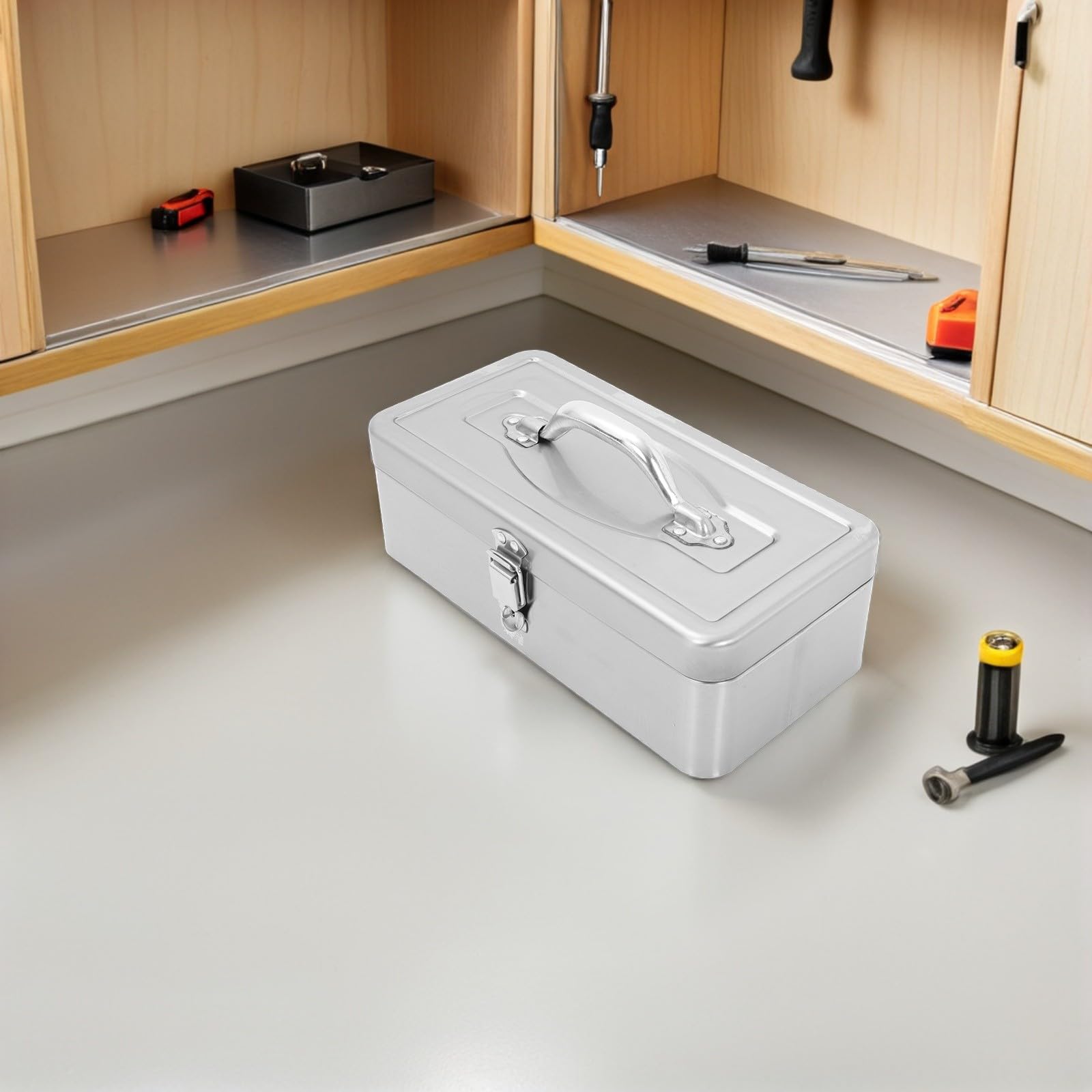 Didiseaon Cassetta degli Attrezzi in Acciaio Inox con Organizer Multi Scomparto Grande Capacità e Maniglia Portatile Valigetta per Utensili per Officina e Uso Domestico