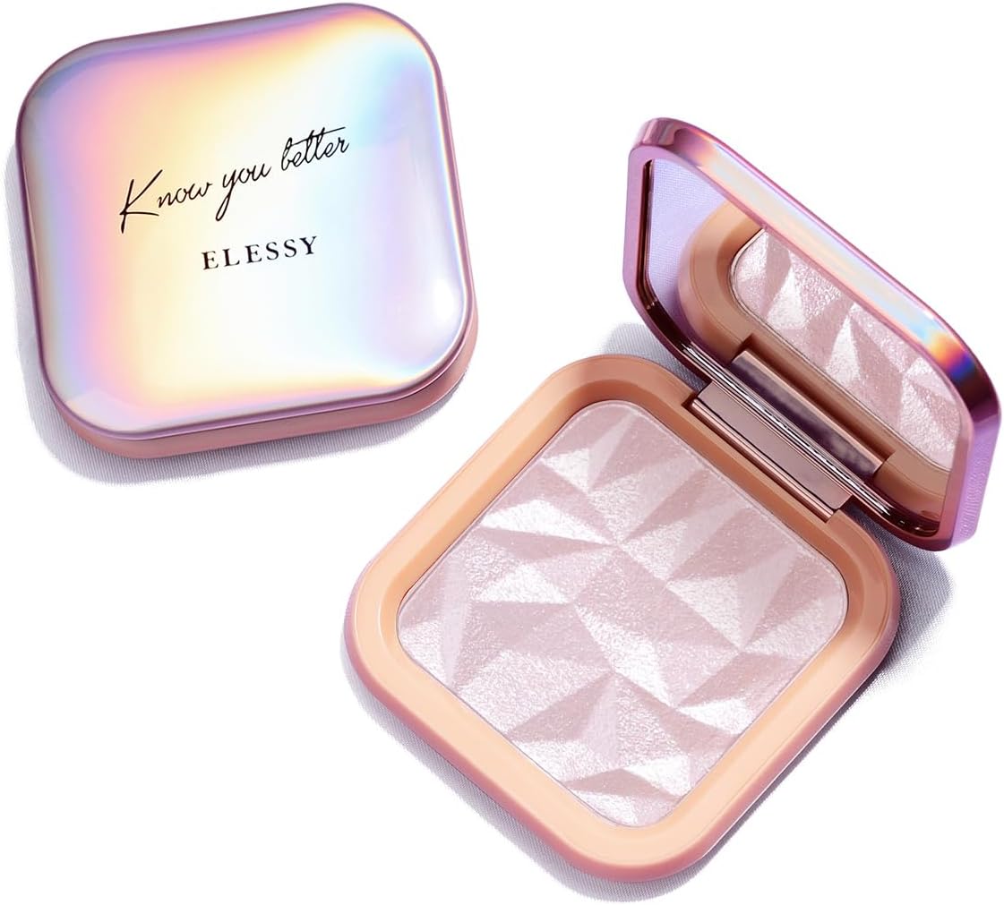 ELESSY Highlighter Makeup Palette, Highly Glitter Pink Highlighter Palette,Natural Shimmer Look Face Highlighter Baked Powder,Easy to apply,Come with Brush -DAWN GLOW