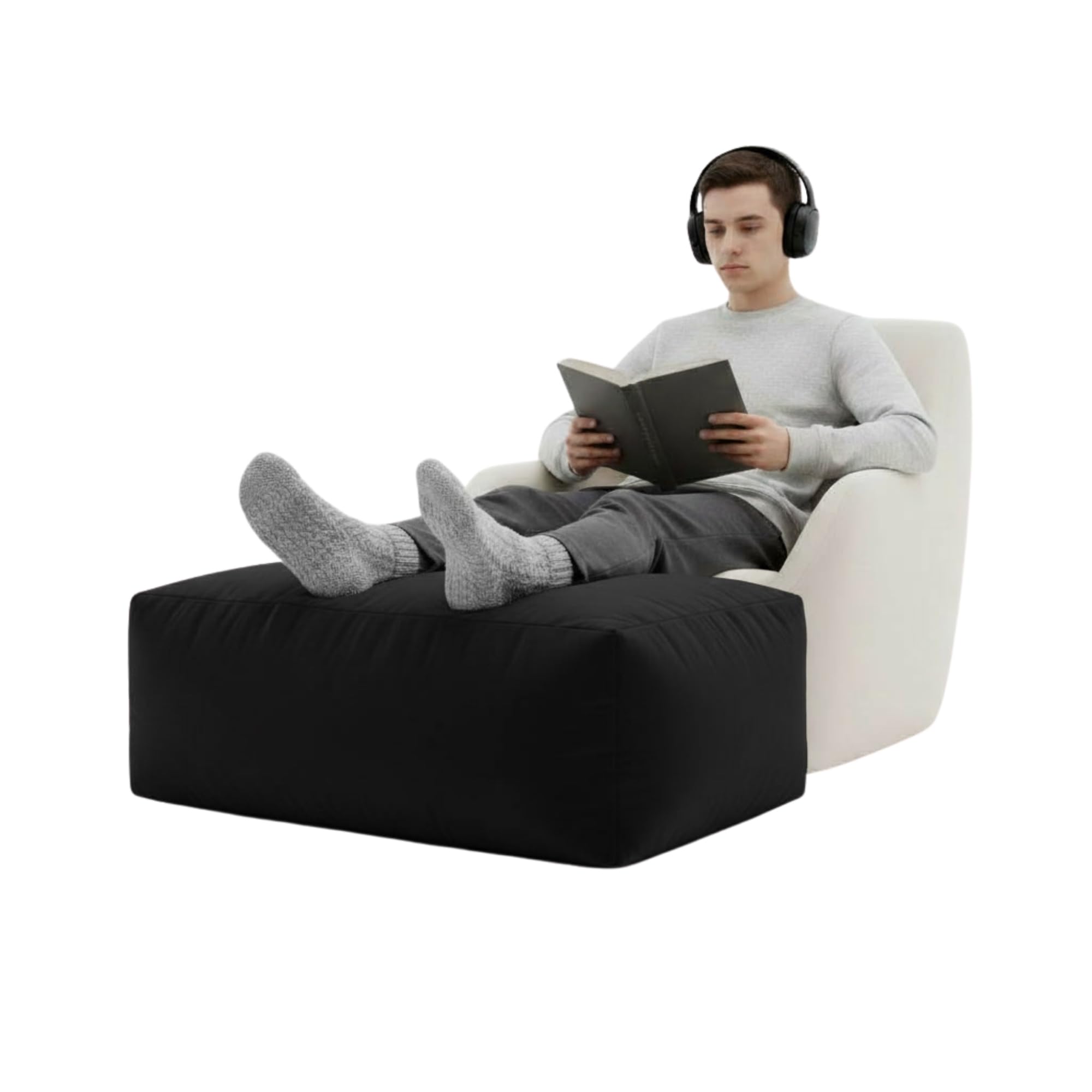 Kosiproducts Pouffe Footstool Bean bag Ottoman Rectangle Foots tool Water Resistant Indoor and Outdoor Use (Black 80x60x40)