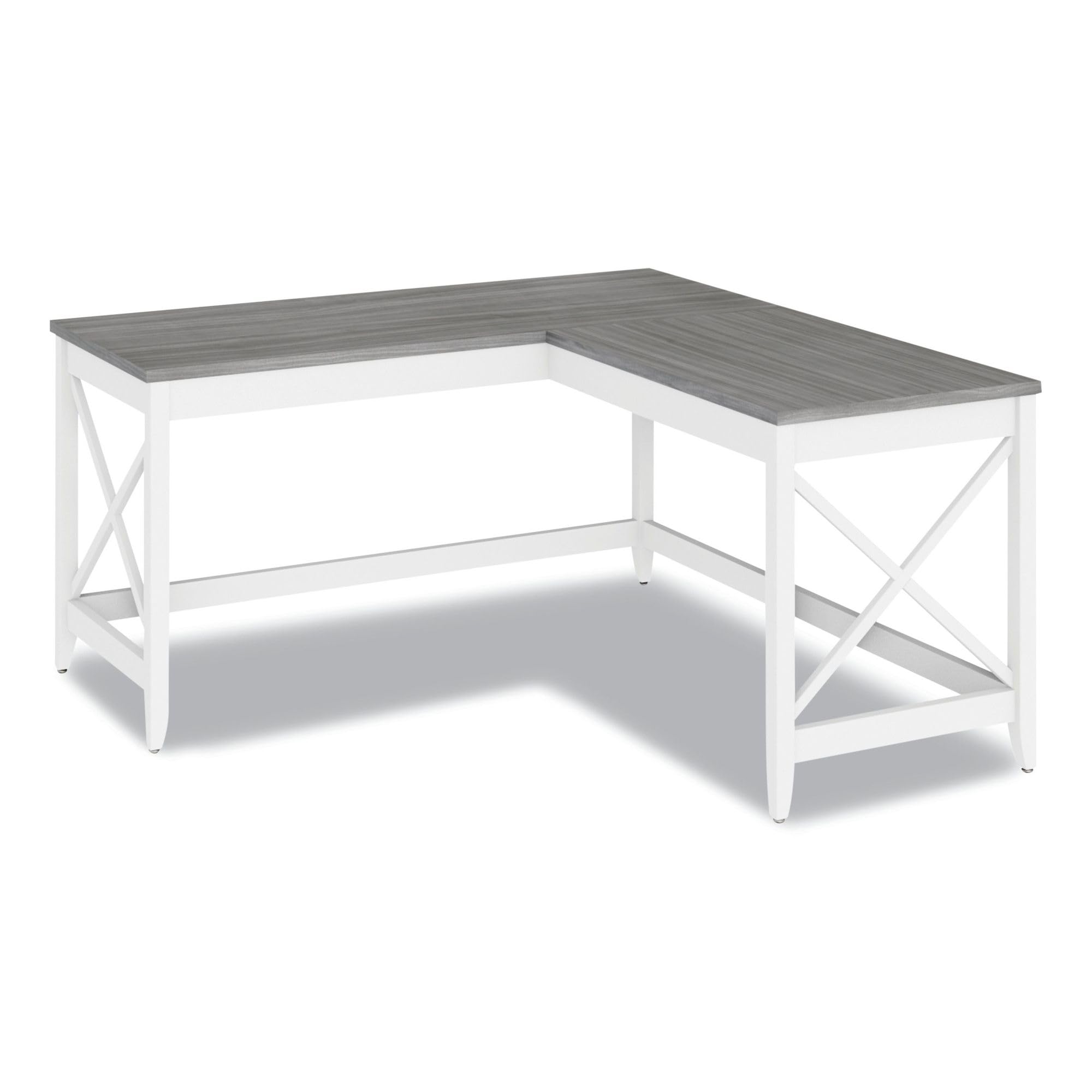Workspace by Alera L-Shaped Farmhouse Desk, 58.27" x 58.27" x 29.53", Gray/White