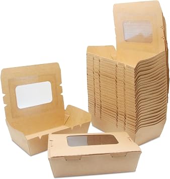 Salad Boxes Takeaway, 20 PCS 500ml Takeaway Box, Cardboard Food Boxes, with Window, Oil and Water Proof, for Sandwich, Cheesecake, Burger