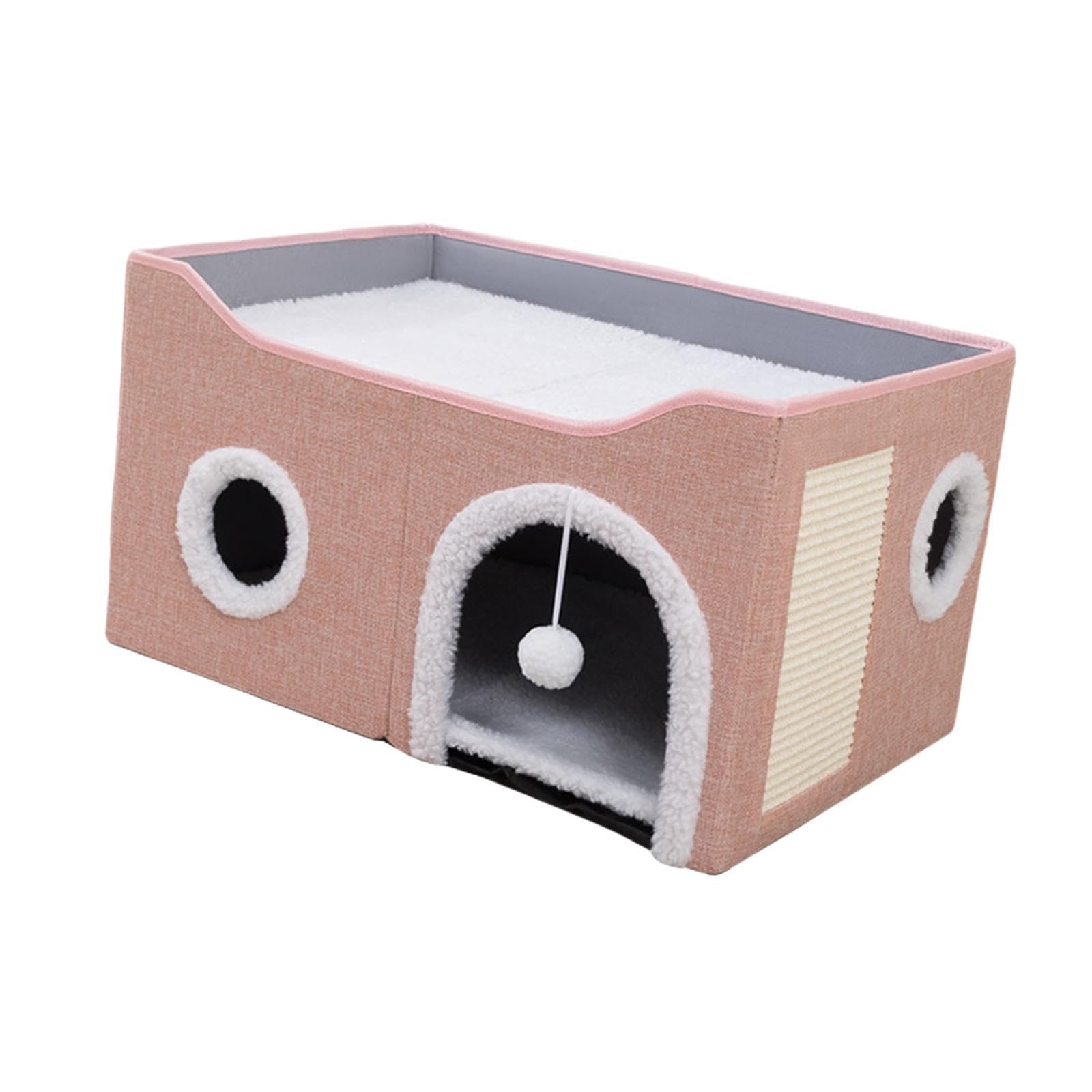 Grotte pour chat rose avec coussin amovible et nid douillet pour intérieur