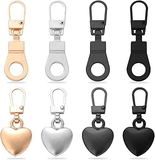 8pcs Zip pullers, Heart and Pendant Metal Zip pullers, Removable Universal Zip pullers, Reusable Zip Repair Accessories, for Jackets, Pants, Handbags, Luggage