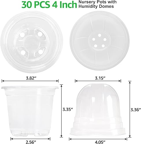 Miniatura 4 de Bonviee 30 juegos de macetas para vivero con cúpulas de humedad, macetas transparentes de 4 pulgadas (30 macetas + 30 tapas transparentes), macetas