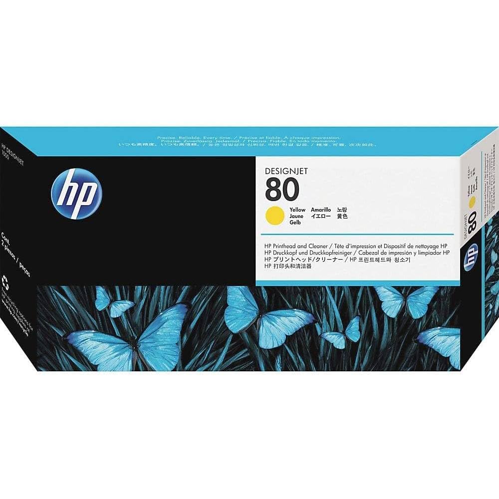 HP 80 C4823A Amarillo, Limpiador de Cabezales de Impresión y Cabezal de Impresión DesignJet, para Impresoras HP DesignJet serie 1000