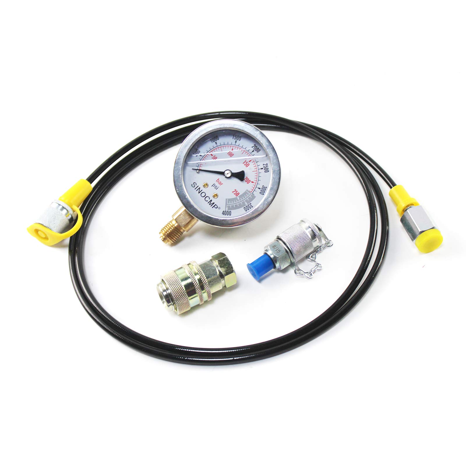 Kit di Raccordo per Prova di Pressione idraulica 25 MPA/4000 PSI Kit manometro con 1 manometro, 1 Tubo Flessibile di Prova e 2 raccordi per Macchine edili escavatrici, 2 Anni