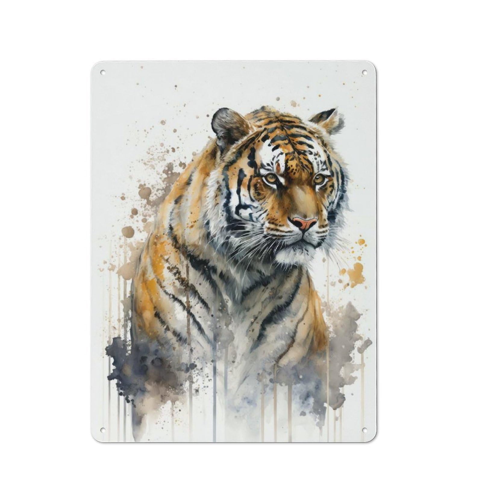 Tiger Watercolor Vintage Tin Sign 40x30cm for Café Or Home Bar, with Clear Vintage Wall Decor Character