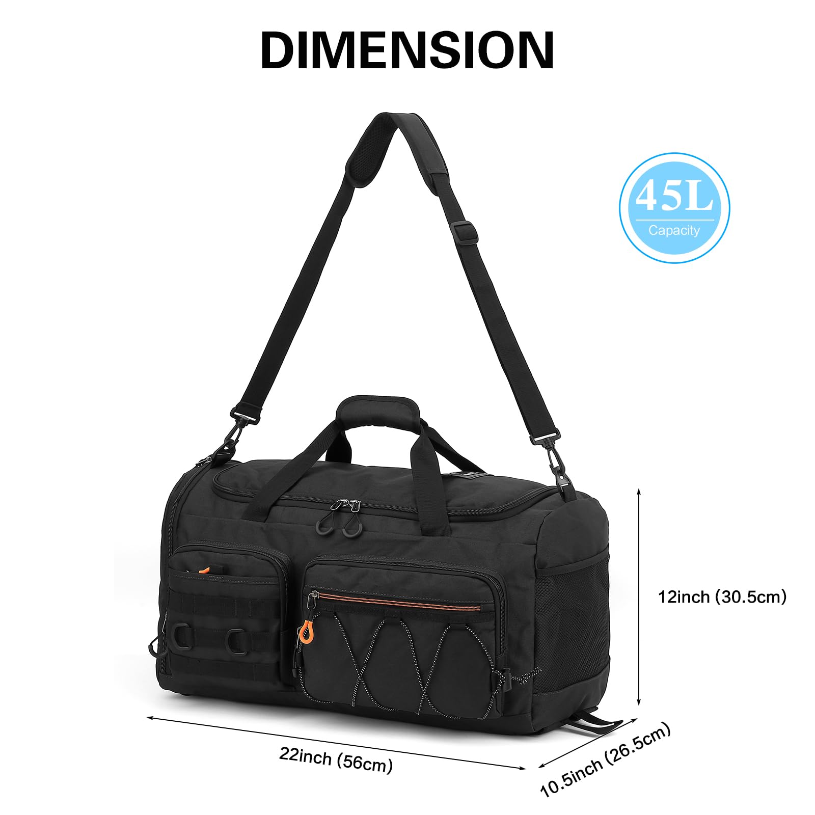 TUGUAN Sporttasche Rucksack Herren 45L Reisetasche mit Schuhfach Nassfach