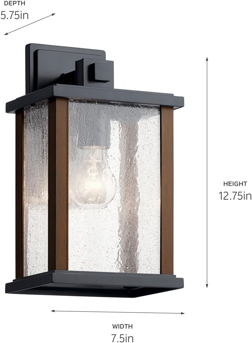 Marimount 12.75" Black and Wood Outdoor Wall Sconce with Clear Glass