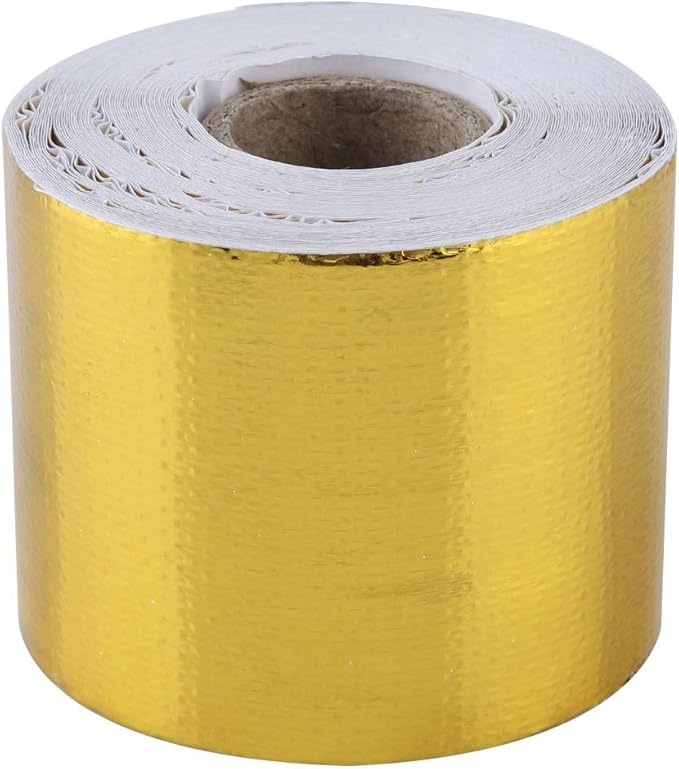 EVGATSAUTO Heat Shield Wrap, 1 Roll, Golden, Aluminum Foil, 9m * 5cm