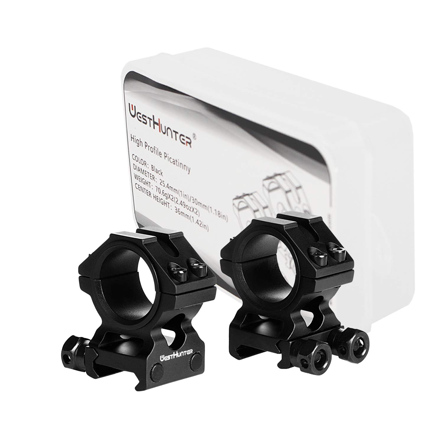 WestHunter Industrial Grade Precision Rifle Scope Rings, 1 Inch 30 mm Tactical 6061 T6 Picatinny Scope Mount | 36 mm / 29 mm Center Height