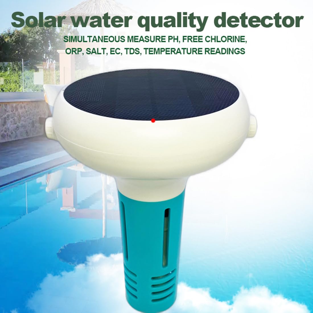 Testeur de qualité de l'eau Bluetooth 7 en 1, moniteur de chlore / pH / EC / TDS / ORP / température / salinité, affichage numérique via application, pour piscine, jacuzzi, aquarium
