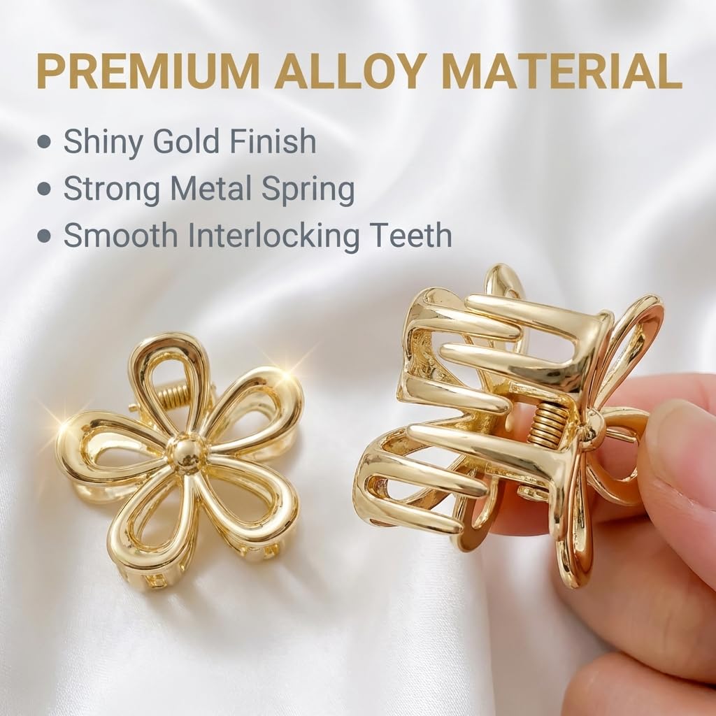 20 Pack Small Gold Flower Hair Clips for Women Girls, Tiny Metal Claw Clips with Sparkling Floral Design, Nonslip Bangs Accessories, Cute Floral Hair Decorations, Mini Christmas Holiday Gift Set - Image 4
