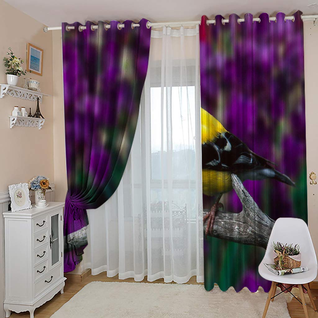 Gardinen Blickdicht Vorhänge 2er Set mit Ösen und Raffhalter, Morbuy 3D Drucken Modern Verdunkelungs Thermo Vorhänge-Set für Wohnzimmer Schlafzimmer Kinderzimmer (140x245cm *2,Gelber Vogel)
