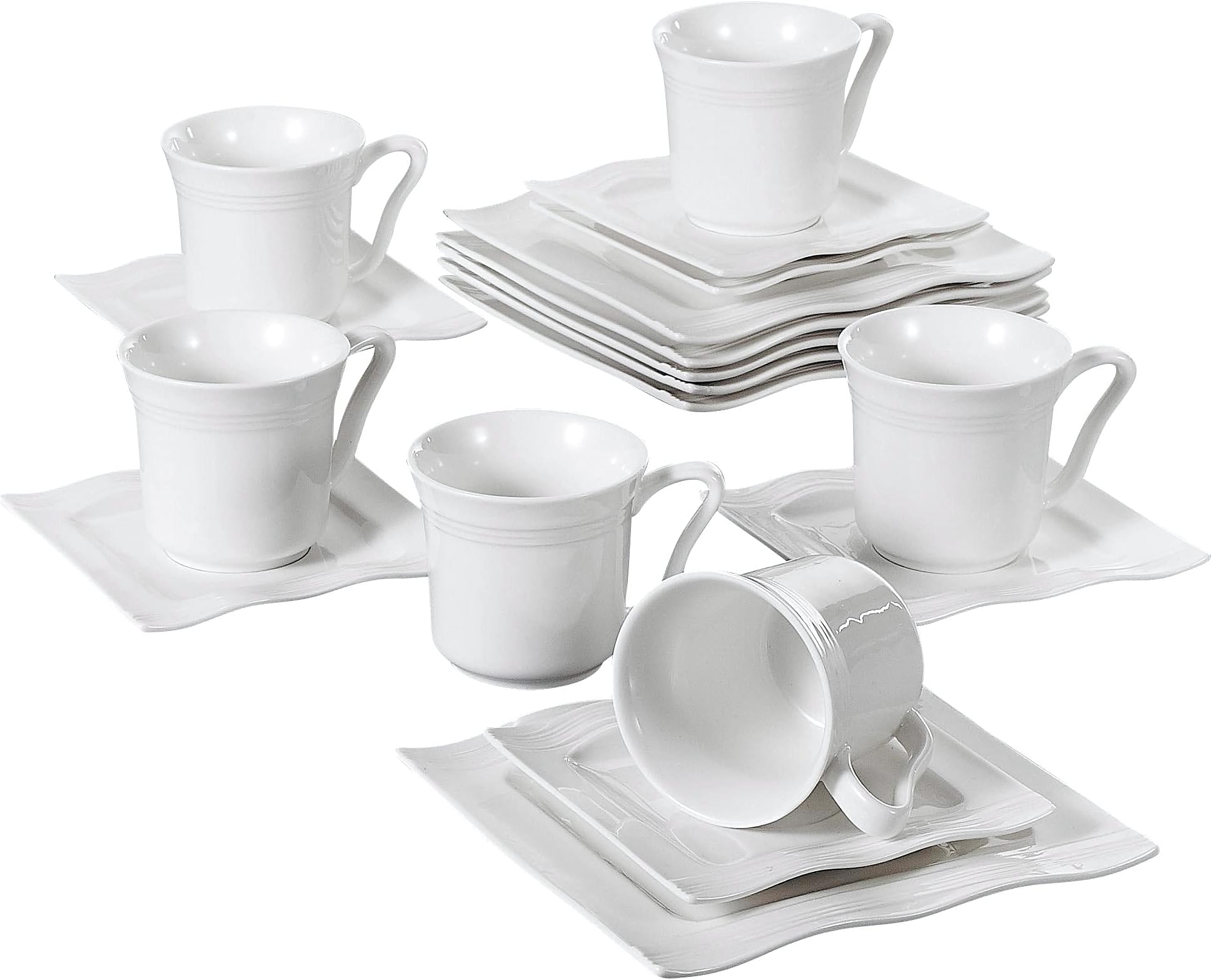 Service à Café Moderne En Porcelaine Beige - 6 Tasses + 6 Soucoupes, D'occasion